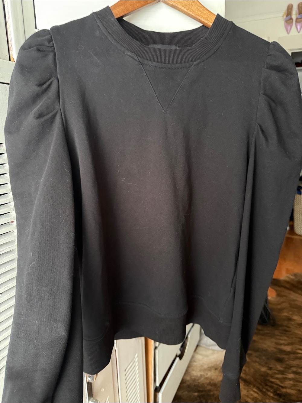 Cynthia Rowley Black Puff-Sleeve Long Sleeve Tee